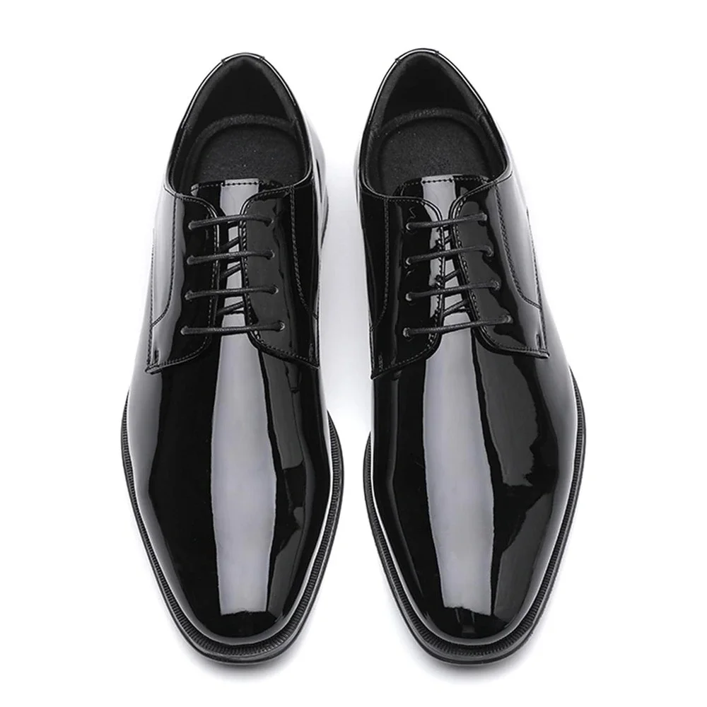 DECARSDZ Mens Black Faux Patent Leather Derby Wedding Dress Shoes Sz 10.5 NEW